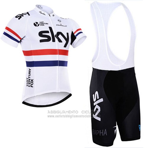 2015 Abbigliamento Ciclismo Sky Campione Regno Unito Bianco e Rosso Manica Corta e Salopette